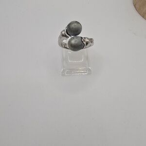 9.5-10MM Cultured Tahitian Pearl Bypass Rhodium Sterling Silver 925 Ring SZ 12